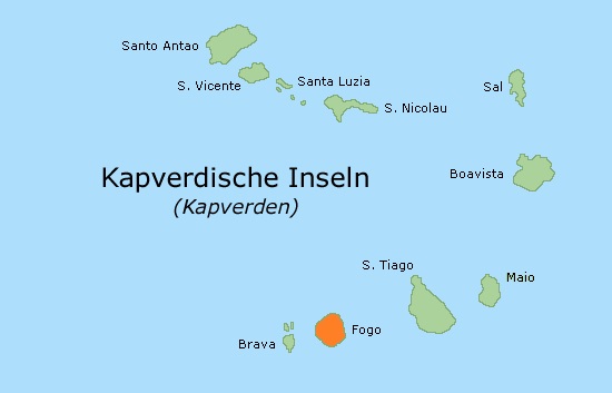 Map of geographcal situation of Fogo island in Cape Verde